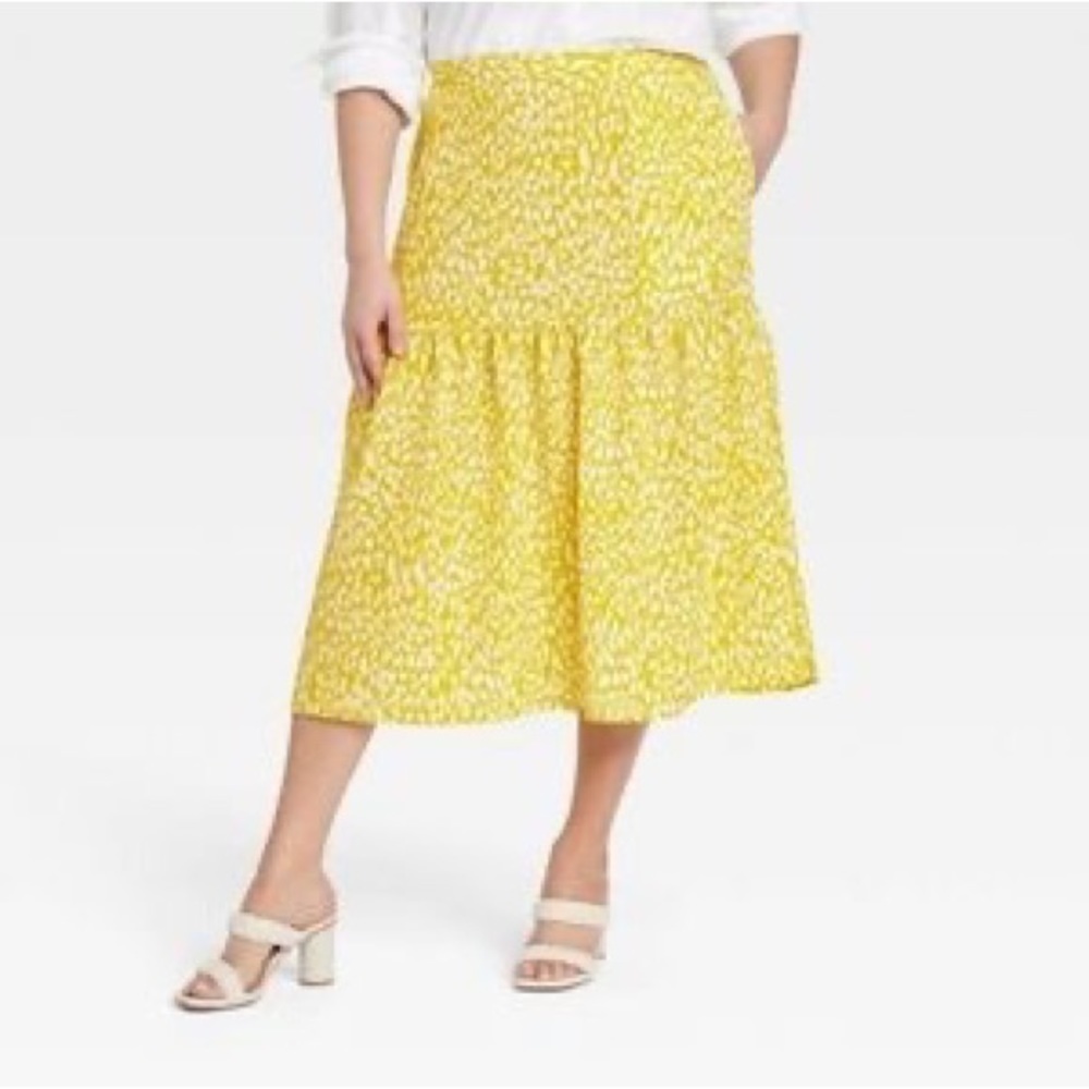 WHO What Wear Women’s Yellow Citrus Leopard Print Tiered Midi Skirt